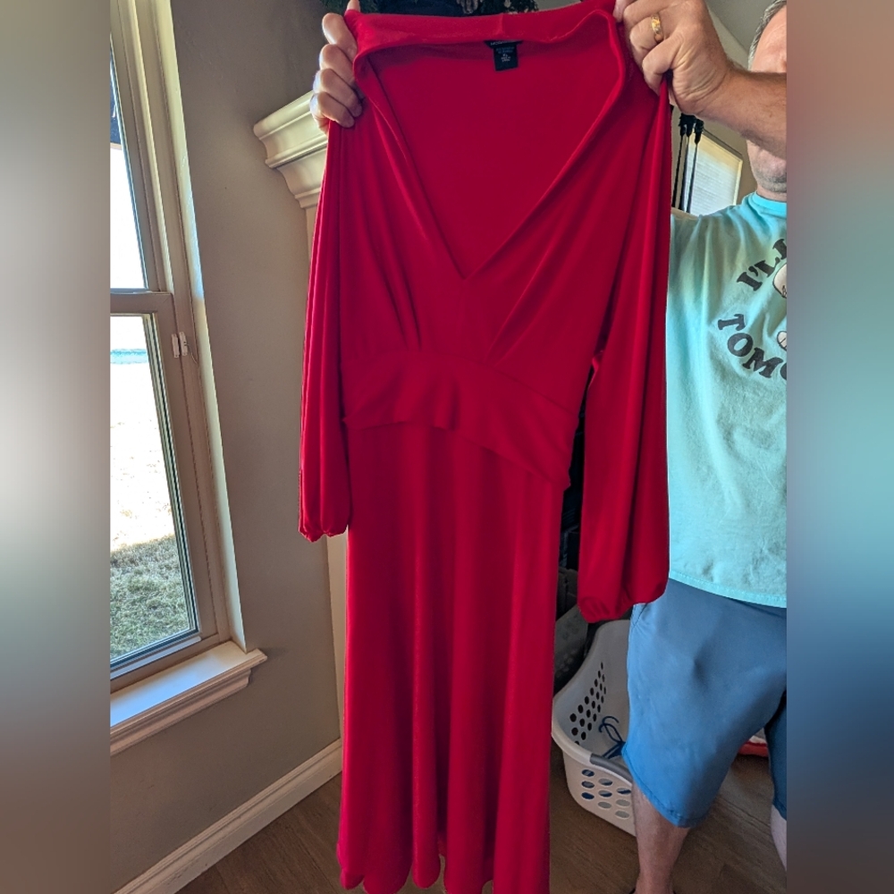 Moda International Vibrant Red Long Sleeve Dress